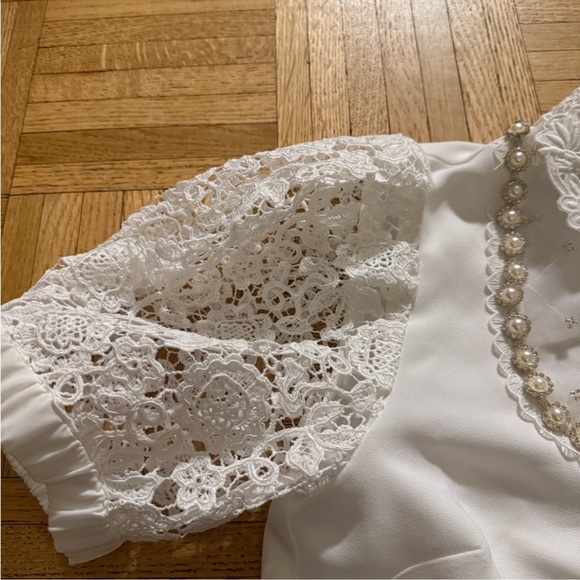 SELF-PORTRAIT Faux-Pearl Embellished Crepe blouse - Picture 10 of 12